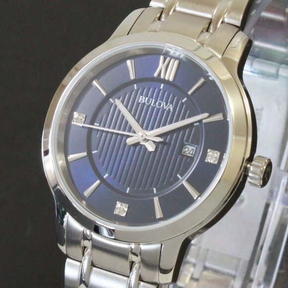 Bulova Classic Diamond Accent Ladies Watch Stainless Deep Blue Dial 32mm - Picture 10 of 14